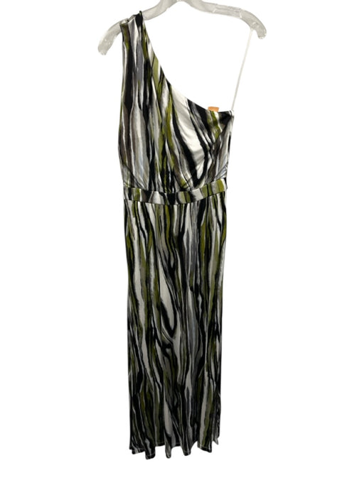 Diane Von Furstenberg Size 4 White, Green & Black Viscose One Shoulder Dress White, Green & Black / 4