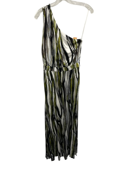 Diane Von Furstenberg Size 4 White, Green & Black Viscose One Shoulder Dress White, Green & Black / 4