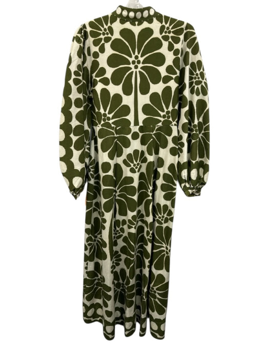Farm Rio Size XS Cream White & Green Rayon Blend Long Balloon Sleeve Dress Cream White & Green / XS