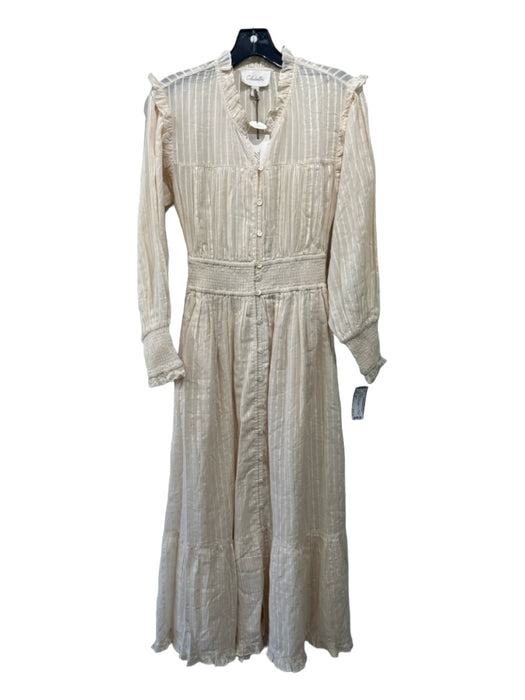 Cleobella Size XS Cream Cotton Metallic Thread Striped Smocked Dress Cream / XS