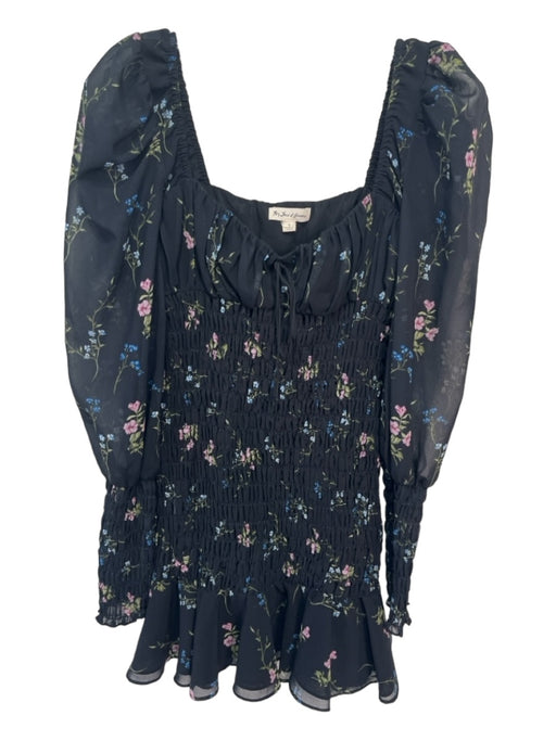 For Love & Lemons Size S Black & Multi Polyester floral print smocked Dress Black & Multi / S