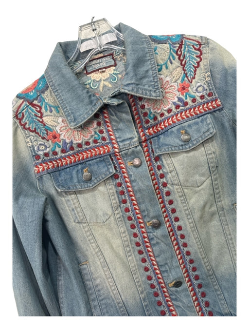 Johnny Was Workshop Size XS Light Wash & Multi Cotton Embroidered Floral Jacket Light Wash & Multi / XS