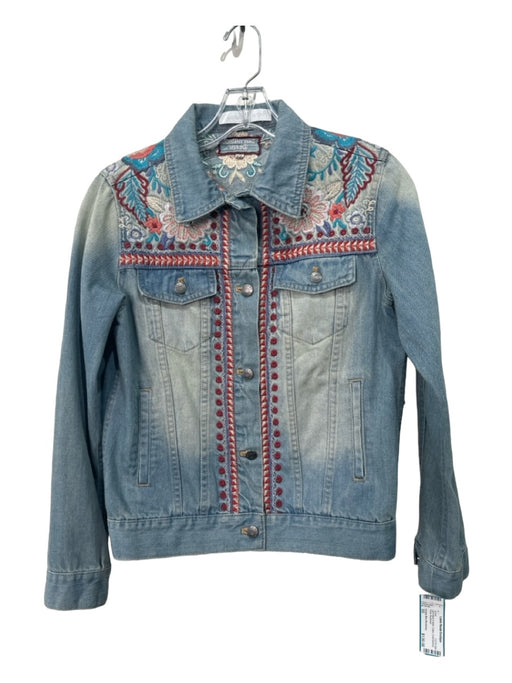 Johnny Was Workshop Size XS Light Wash & Multi Cotton Embroidered Floral Jacket Light Wash & Multi / XS