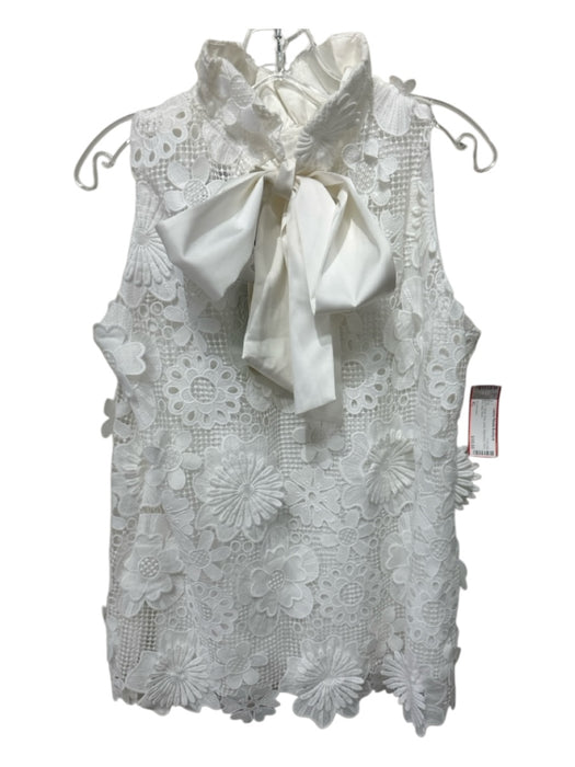 Tuckernuck Size XL White Poly Lace Sleeveless Back Tie High Neck Top White / XL