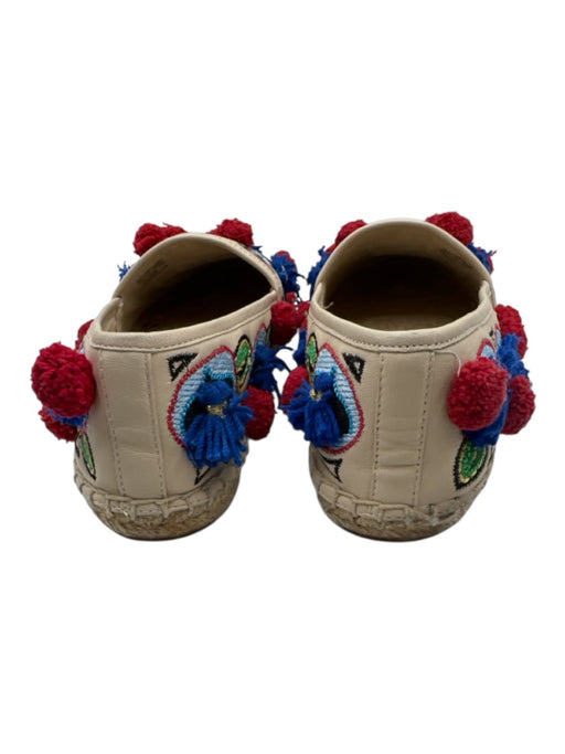 Tory Burch Shoe Size 9 Red, Blue, Green Leather Pom Pom Embroidered Flats Red, Blue, Green / 9