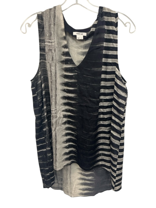 Helmut Lang Size Large Black & White Silk Blend Sleeveless Abstract Stripe Top Black & White / Large