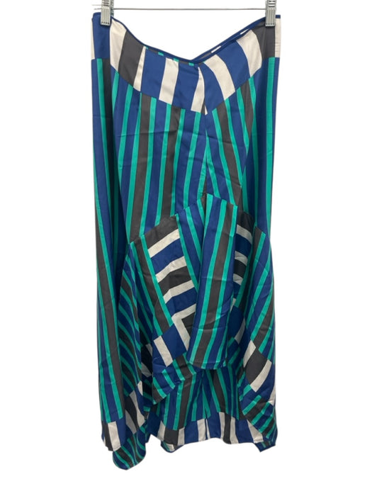 Diane Von Furstenberg Size 10 Blue, Green, Black Silk Side Zip Asymmetric Skirt Blue, Green, Black / 10