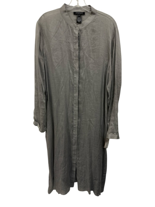 Lafayette 148 Size XL Gray Ramie Blend Long Sleeve Button Front Midi Dress Gray / XL