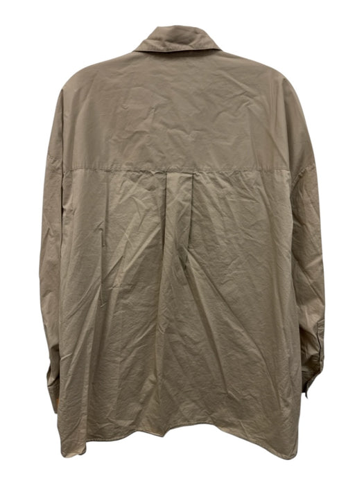 Tibi Size Medium Khaki Beige Cotton Long Sleeve Button Front Collar Top Khaki Beige / Medium