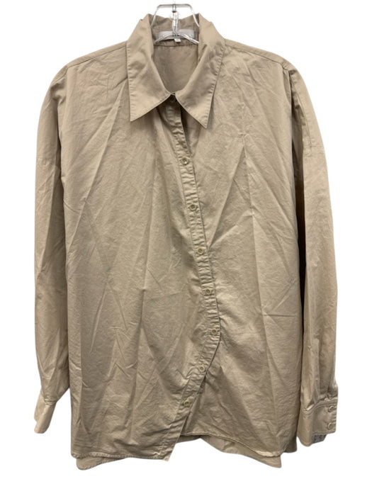 Tibi Size Medium Khaki Beige Cotton Long Sleeve Button Front Collar Top Khaki Beige / Medium