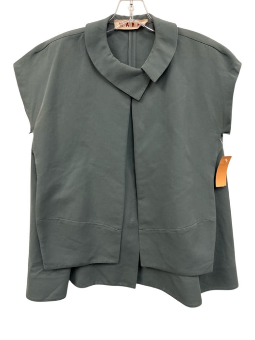 Marni Size 40 Dusty Teal Cotton Cap Sleeve Snap Button Collar Paneled Jacket Dusty Teal / 40