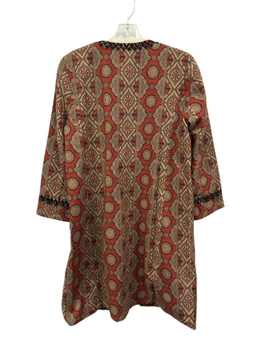 Julia Amory Size S Red, Brown, Black Cotton Embroidered Mandala Long Line Jacket Red, Brown, Black / S