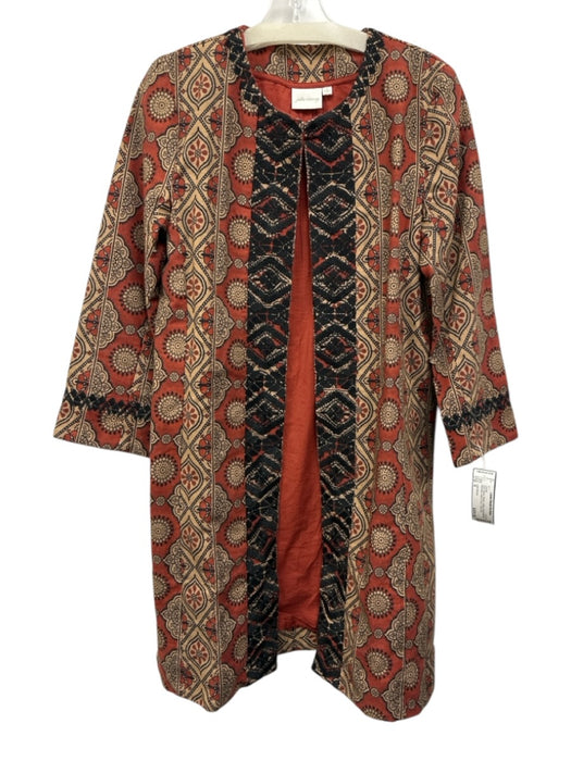 Julia Amory Size S Red, Brown, Black Cotton Embroidered Mandala Long Line Jacket Red, Brown, Black / S
