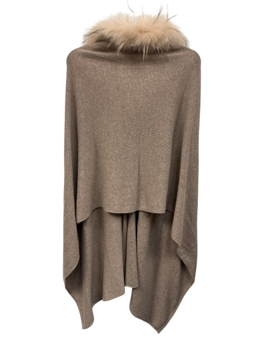 Ann Mashburn Beige & Cream Fur Trim Poncho Poncho Beige & Cream / One Size