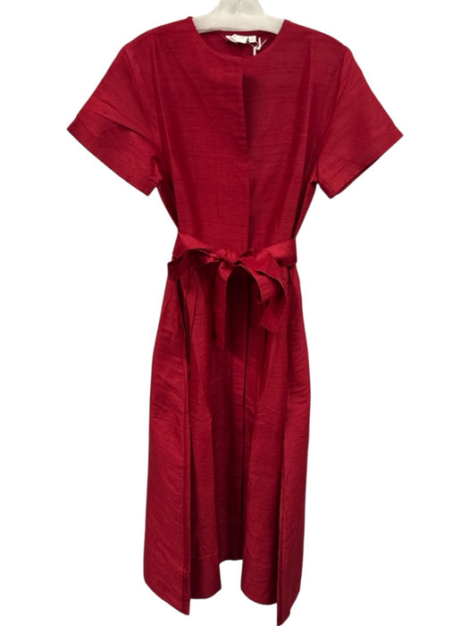 Julia Amory Size S Red Silk Button Down Short Sleeve Midi Dress Red / S