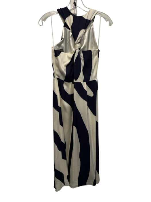 Milly Size 4 White & Navy Polyester Sleeveless Tie Detail Midi Stripe Dress White & Navy / 4