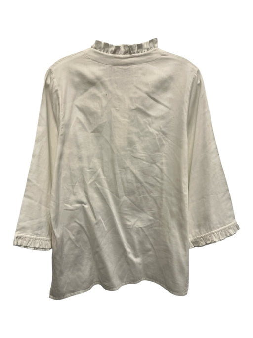 Rungolee Size S White Cotton Long Sleeve Ruffle Collar 1/2 Button Top White / S