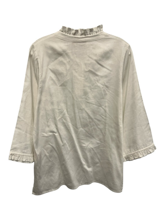 Rungolee Size S White Cotton Long Sleeve Ruffle Collar 1/2 Button Top White / S