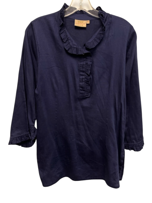 Rungolee Size S Navy Cotton Long Sleeve Ruffle Collar 1/2 Button Top Navy / S