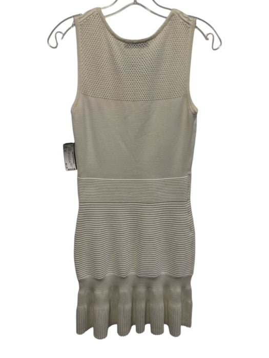 Sandro Size 3/L White Cotton & Polymide Knit Ribbed Knee Length Plisse Dress White / 3/L