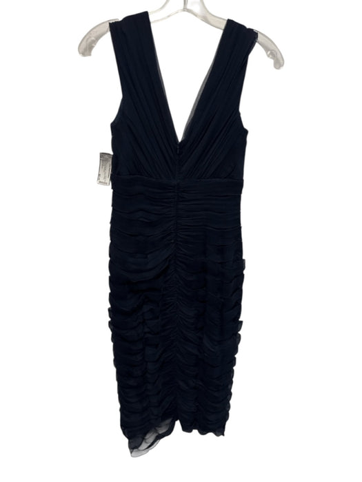 Tadashi Collection Size 2 Navy Silk & Polyester V Neck Ruffled Rouched Dress Navy / 2