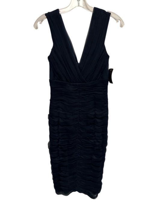 Tadashi Collection Size 2 Navy Silk & Polyester V Neck Ruffled Rouched Dress Navy / 2