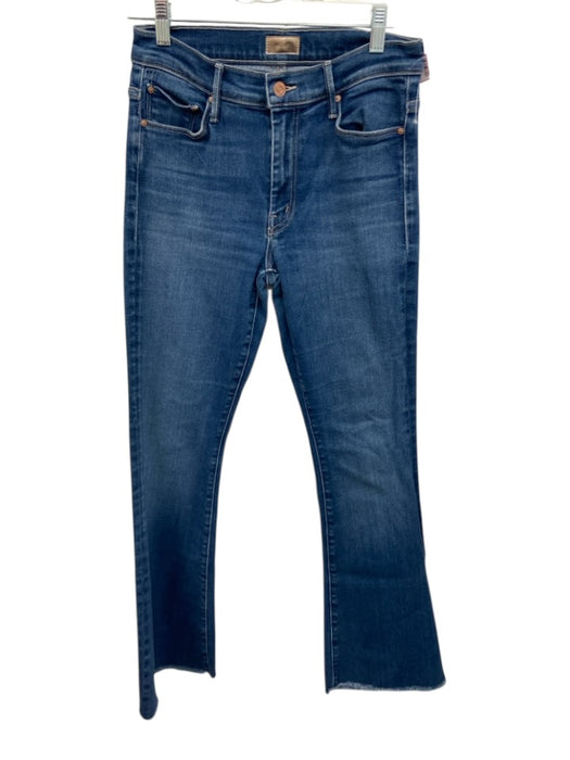 Mother Size 28 Mid Wash Denim Flare Raw Hem Button & Zip Pockets Jeans Mid Wash / 28