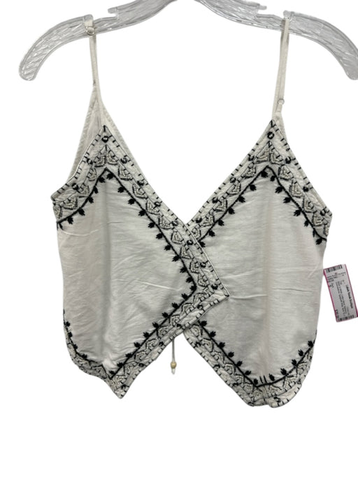 Zara Size S Black & White Cotton Blend Beaded & Embroidered Spaghetti Strap Top Black & White / S