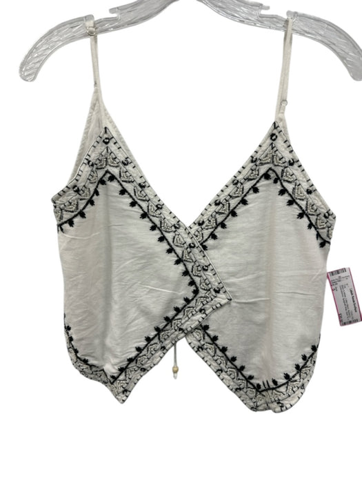 Zara Size S Black & White Cotton Blend Beaded & Embroidered Spaghetti Strap Top Black & White / S