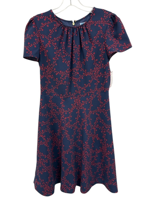 Draper James Size 8 Navy & Red Polyester Back Zip Crew Neck Short Sleeve Dress Navy & Red / 8