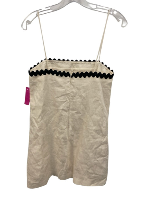 MNG Size 4 Black & Cream Linen Embroidered Accents Spaghetti Strap Dress Black & Cream / 4