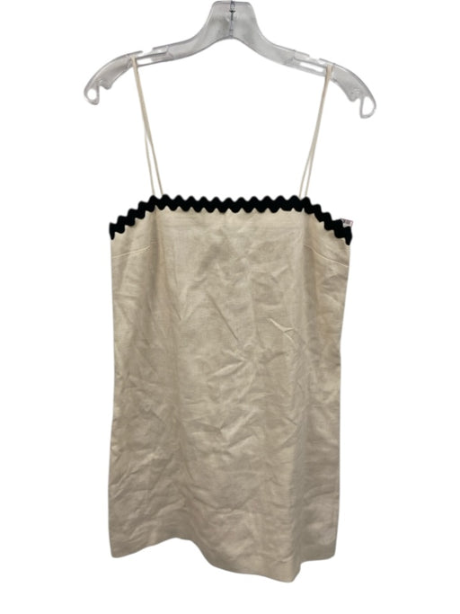 MNG Size 4 Black & Cream Linen Embroidered Accents Spaghetti Strap Dress Black & Cream / 4