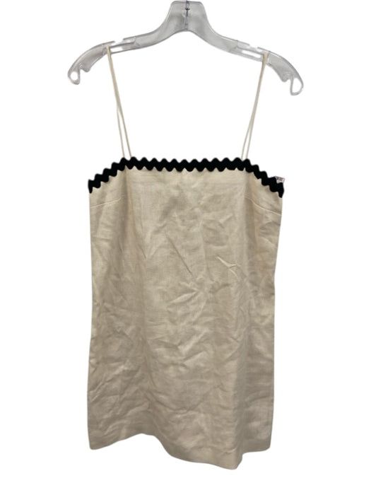 MNG Size 4 Black & Cream Linen Embroidered Accents Spaghetti Strap Dress Black & Cream / 4