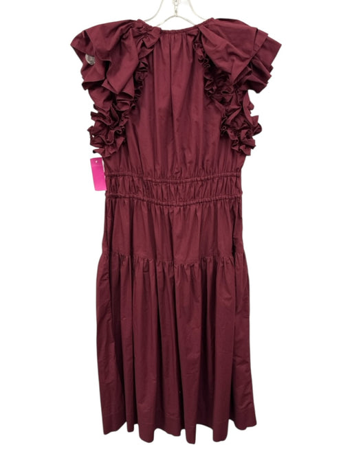 Ulla Johnson Size 4 Maroon Cotton Ruffle Accent Drawstring Waist Front Tie Dress Maroon / 4