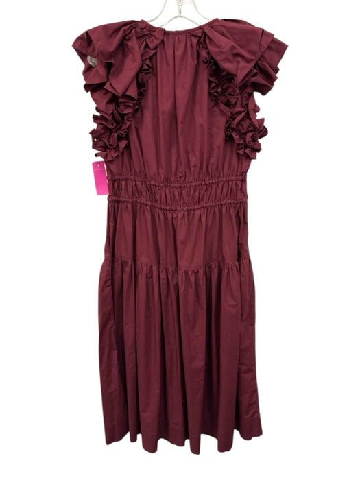 Ulla Johnson Size 4 Maroon Cotton Ruffle Accent Drawstring Waist Front Tie Dress Maroon / 4