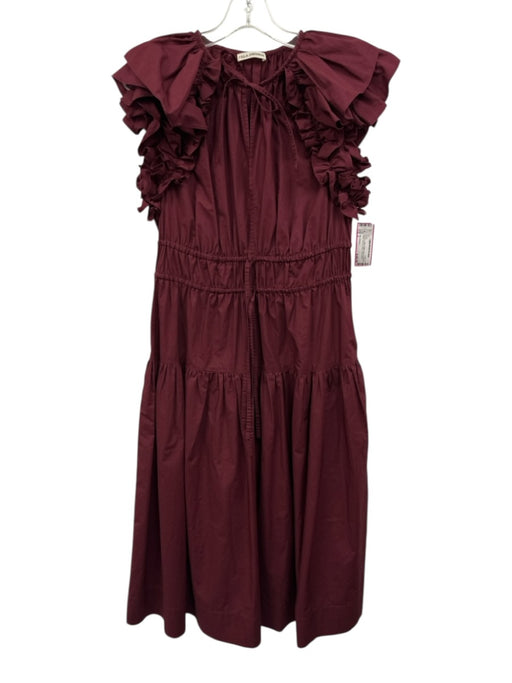 Ulla Johnson Size 4 Maroon Cotton Ruffle Accent Drawstring Waist Front Tie Dress Maroon / 4