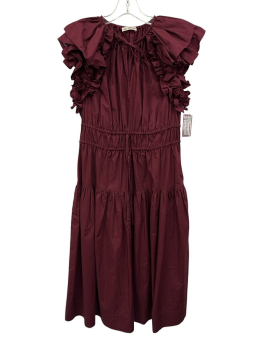 Ulla Johnson Size 4 Maroon Cotton Ruffle Accent Drawstring Waist Front Tie Dress Maroon / 4