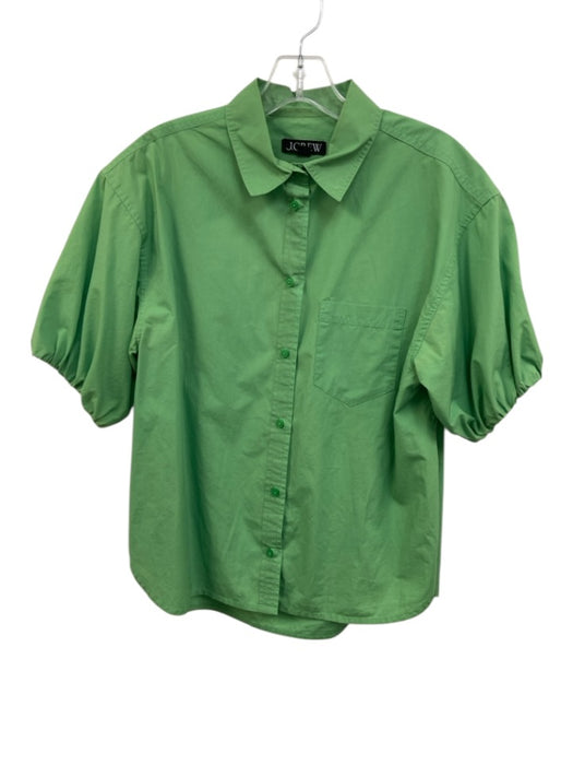 J Crew Size 8 Light Green Cotton Button Down Collar neck Puff Short Sleeve Top Light Green / 8