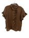 J Crew Size 8 Brown Linen Button Down Collar neck Ruffle Accent short sleeve Top Brown / 8