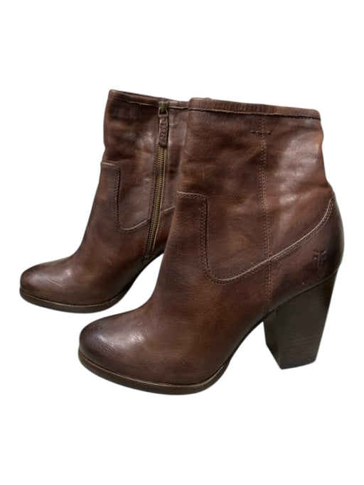 Frye Shoe Size 10 Brown Leather Side Zip Above the Ankle Heel Almond Toe Boots Brown / 10