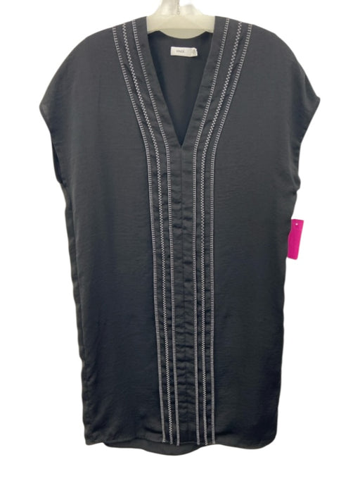 Vince Size 4 Black & White Polyester Cap Sleeve Stitch Detail V Neck Dress Black & White / 4