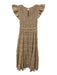 Storia Size S Beige & Gray Cotton Striped Ruffle Cap Sleeve Shirred Bodice Dress Beige & Gray / S