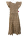 Storia Size S Beige & Gray Cotton Striped Ruffle Cap Sleeve Shirred Bodice Dress Beige & Gray / S