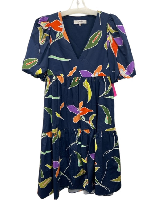 CROSBY by Mollie Burch Size XS navy blue & multi Cotton Botanical V Neck Dress navy blue & multi / XS