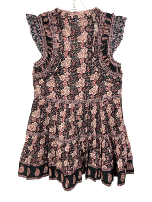 Sea New York Size XXS Black, Pink & Red Cotton Floral Ruffle Cap Sleeve Dress Black, Pink & Red / XXS