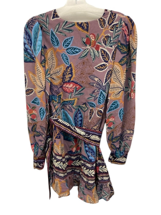 Farm Rio Size S Purple & Multi Viscose Botanical Long Balloon Sleeve Dress Purple & Multi / S