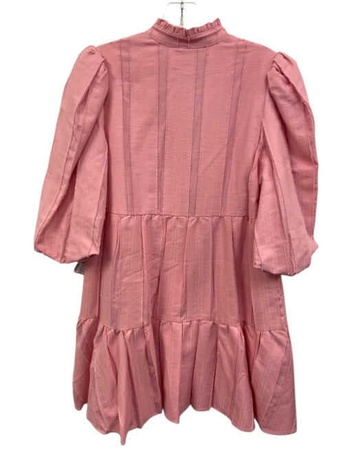 Emily McCarthy Size XS Bubblegum Pink Cotton Stripe 1/2 Puff Sleeve V Neck Dress Bubblegum Pink / XS