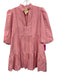 Emily McCarthy Size XS Bubblegum Pink Cotton Stripe 1/2 Puff Sleeve V Neck Dress Bubblegum Pink / XS