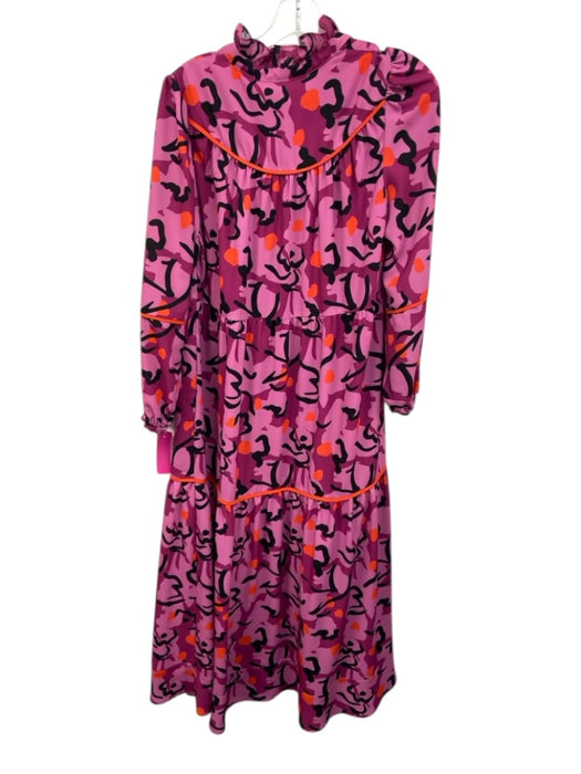 CROSBY by Mollie Burch Size S Pink, Black & Orange Polyester V Neck Tiered Dress Pink, Black & Orange / S