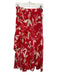 Tanya Taylor Size 6 Red & White Silk Botanical Ruffle Side Zip Midi Skirt Red & White / 6